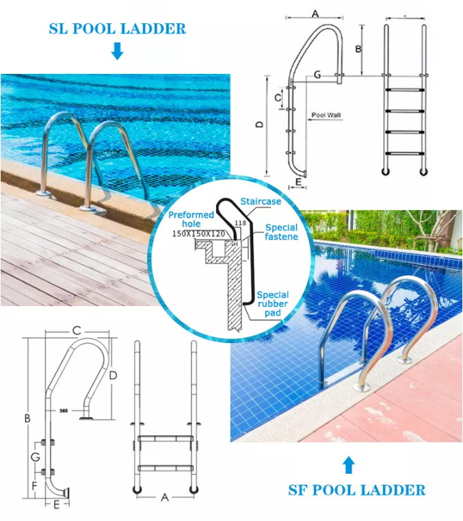 Escadas comerciais para piscinas